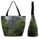 Yanfind Shopping Bag for Ladies Forest Road Bioara Romania Mist Woodland Scenic Rainy Foggy Reusable Multipurpose Heavy Duty Grocery Bag for Outdoors.
