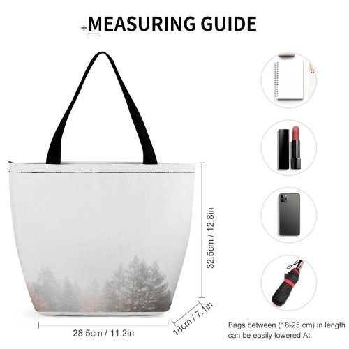 Yanfind Shopping Bag for Ladies Fog Grey Switzerland Zermatt Mist Tree Rock Moody Landscape Travel Cliff Reusable Multipurpose Heavy Duty Grocery Bag for Outdoors.