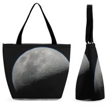 Yanfind Shopping Bag for Ladies Half Astronomical Atmospheric Celestial Event Astronomy Atmosphere Space Darkness Moonlight Sky Reusable Multipurpose Heavy Duty Grocery Bag for Outdoors.