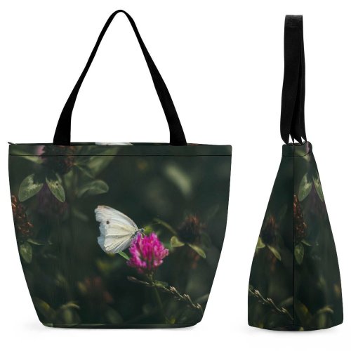 Yanfind Shopping Bag for Ladies Flower Flora Geranium Plant Insect Butterfly Pollen Microworld Macro Woodland Reusable Multipurpose Heavy Duty Grocery Bag for Outdoors.