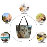 Yanfind Shopping Bag for Ladies Young Pet Funny Kitten Portrait Curiosity Cute Little Staring Sit Cat Reusable Multipurpose Heavy Duty Grocery Bag for Outdoors.