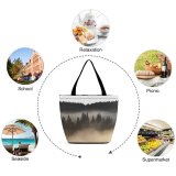 Yanfind Shopping Bag for Ladies Fog Holbav Romania Forest Tree Outdoors Mist Landscape Cloud Wood Evergreen Cloudy Reusable Multipurpose Heavy Duty Grocery Bag for Outdoors.