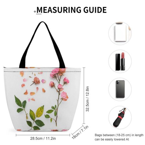 Yanfind Shopping Bag for Ladies Flower Plant Leaf Petal Rose Geranium Leaves Dried Lay Minimal Autumn Reusable Multipurpose Heavy Duty Grocery Bag for Outdoors.