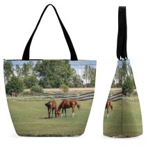 Yanfind Shopping Bag for Ladies Horse Field Grassland Outdoors Countryside Farm Rural Pasture Meadow Ranch Grazing Colt Reusable Multipurpose Heavy Duty Grocery Bag for Outdoors.