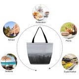 Yanfind Shopping Bag for Ladies Grey Outdoors Fog Mist Tree Plant Hill Scenery Landscape Crown Top Dull Reusable Multipurpose Heavy Duty Grocery Bag for Outdoors.