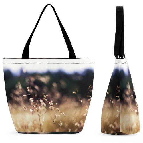 Yanfind Shopping Bag for Ladies Grass Field Fields Grassfield Sunlight Light Backlighting Sky Atmospheric Morning Family Spring Reusable Multipurpose Heavy Duty Grocery Bag for Outdoors.