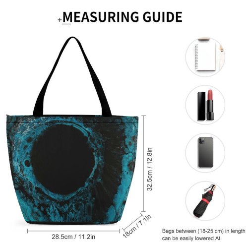 Yanfind Shopping Bag for Ladies Hole Texture Abstract Outdoors Acrylic Tissue Cyan Aqua Stock Reusable Multipurpose Heavy Duty Grocery Bag for Outdoors.