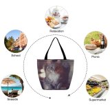 Yanfind Shopping Bag for Ladies Young Stripe Pet Funny Kitten Portrait Tabby Curiosity Cute Staring Sit Cat Reusable Multipurpose Heavy Duty Grocery Bag for Outdoors.