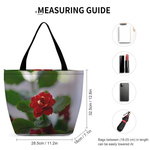 Yanfind Shopping Bag for Ladies Flower Plant Rose Geranium Lonely Macro Leaf Stock Reusable Multipurpose Heavy Duty Grocery Bag for Outdoors.