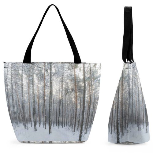 Yanfind Shopping Bag for Ladies Grey Forest Winter Tree Plant Outdoors Vegetation Land Flora Snow Birch Landscape Reusable Multipurpose Heavy Duty Grocery Bag for Outdoors.