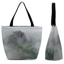 Yanfind Shopping Bag for Ladies Grey Fog Outdoors Ijen Mist East Java Rock Cloud Tree Landscape Volcano Reusable Multipurpose Heavy Duty Grocery Bag for Outdoors.