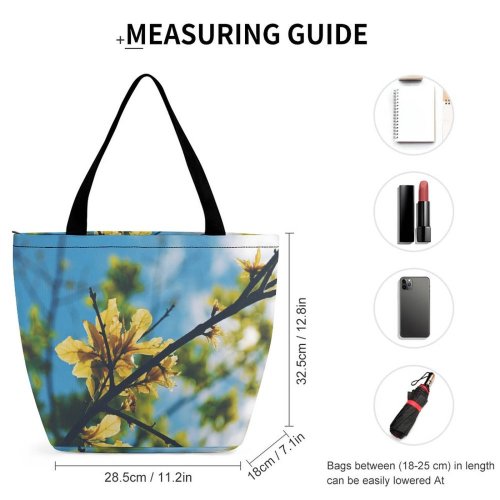 Yanfind Shopping Bag for Ladies Flower Plant Flora Tree Branch Leafe Sky Leaf Leave Outside Outdoor Reusable Multipurpose Heavy Duty Grocery Bag for Outdoors.