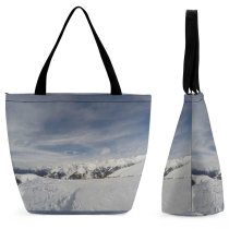 Yanfind Shopping Bag for Ladies Grey Snow Outdoors Winter Alps Landscape Arctic Hills Reusable Multipurpose Heavy Duty Grocery Bag for Outdoors.