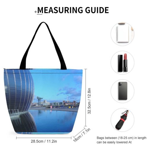 Yanfind Shopping Bag for Ladies Glasgow Science Centre IMax Sunny Metal Sky Resources Reflection Architecture Daytime Reusable Multipurpose Heavy Duty Grocery Bag for Outdoors.