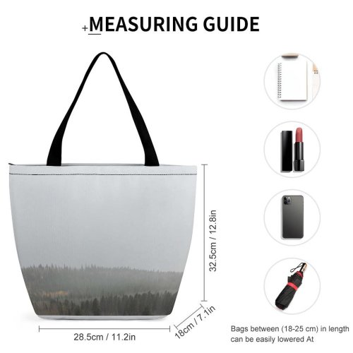 Yanfind Shopping Bag for Ladies Grey Fog Forest Kenosha Pass United States Tree Landscape Mist Wood Haze Reusable Multipurpose Heavy Duty Grocery Bag for Outdoors.