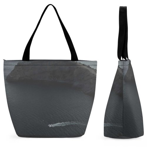 Yanfind Shopping Bag for Ladies Grey Land Outdoors Sea Ocean Shoreline Coast Promontory Peninsula Island Mood Outdoor Reusable Multipurpose Heavy Duty Grocery Bag for Outdoors.