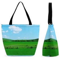 Yanfind Shopping Bag for Ladies Grass Field Landscape Grassland Natural Pasture Sky Meadow Reusable Multipurpose Heavy Duty Grocery Bag for Outdoors.