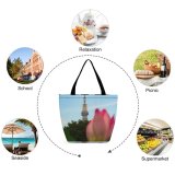 Yanfind Shopping Bag for Ladies Flower Architecture Building Spire Steeple Plant Rose Lily Tokyo Ueno Reusable Multipurpose Heavy Duty Grocery Bag for Outdoors.