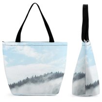 Yanfind Shopping Bag for Ladies Fog Outdoors Oregon Mist Cape Usa Plant Abies Fir Tree Landscape Reusable Multipurpose Heavy Duty Grocery Bag for Outdoors.