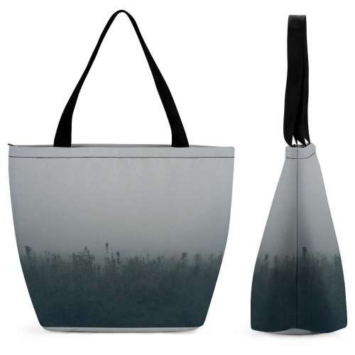 Yanfind Shopping Bag for Ladies Grey Fog Tree Forest Mist Autumn Haze Field Fogg Public Domain Reusable Multipurpose Heavy Duty Grocery Bag for Outdoors.