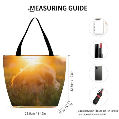 Yanfind Shopping Bag for Ladies Golden Dog Pet Sunlight Puppies Light Hour Iowa Nebraska Dusk Sunset Reusable Multipurpose Heavy Duty Grocery Bag for Outdoors.