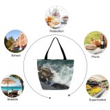 Yanfind Shopping Bag for Ladies Sea Turmoil Cliff Wall Rocks Stones Dizziness Attraction Fascination Danger Fear Reusable Multipurpose Heavy Duty Grocery Bag for Outdoors.