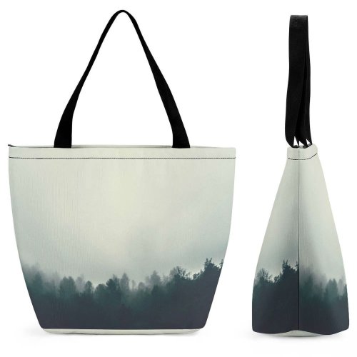 Yanfind Shopping Bag for Ladies Fog Mist Forest Pergine Valsugana Italy Sky Muted Cloudy Wood Grey Outdoors Reusable Multipurpose Heavy Duty Grocery Bag for Outdoors.