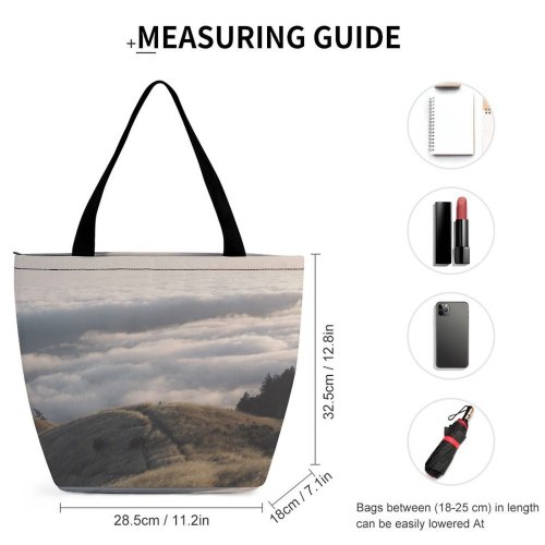 Yanfind Shopping Bag for Ladies Grey Ridge Mount Tamalpais United States Field Grassland Mound Outdoors Cloud Reusable Multipurpose Heavy Duty Grocery Bag for Outdoors.