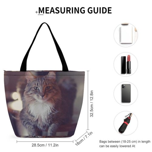 Yanfind Shopping Bag for Ladies Young Stripe Pet Funny Kitten Portrait Tabby Curiosity Cute Staring Sit Cat Reusable Multipurpose Heavy Duty Grocery Bag for Outdoors.