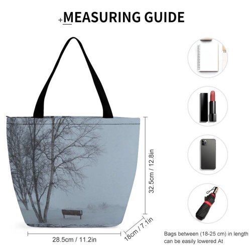 Yanfind Shopping Bag for Ladies Grey Outdoors Bench Snow Winter Furniture Blizzard Storm Thunder Bay Canadá Mist Reusable Multipurpose Heavy Duty Grocery Bag for Outdoors.