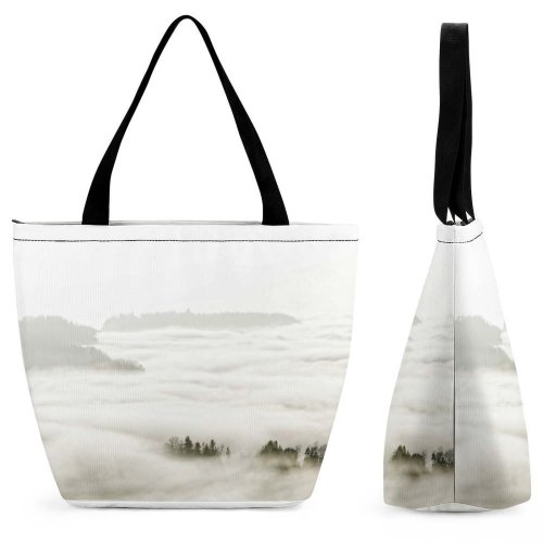 Yanfind Shopping Bag for Ladies Fog Mist Outdoors Hirzel Suiza Landscape Tree Autumn Hill Rolling Light Alps Reusable Multipurpose Heavy Duty Grocery Bag for Outdoors.