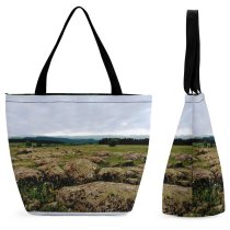 Yanfind Shopping Bag for Ladies Ground Land Outdoors Plant Wilderness Plateau Field Landscape Vegetation Grassland Rock Reusable Multipurpose Heavy Duty Grocery Bag for Outdoors.