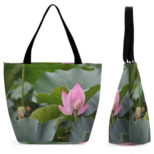 Yanfind Shopping Bag for Ladies Flower Leaves Leaf Flora Plant Colour Tranquil Peace Pond Lili Floral Reusable Multipurpose Heavy Duty Grocery Bag for Outdoors.