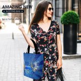 Yanfind Shopping Bag for Ladies Girls Glossy Dancing Majorelle Design Aqua Electric Graphics Art Fractal Reusable Multipurpose Heavy Duty Grocery Bag for Outdoors.