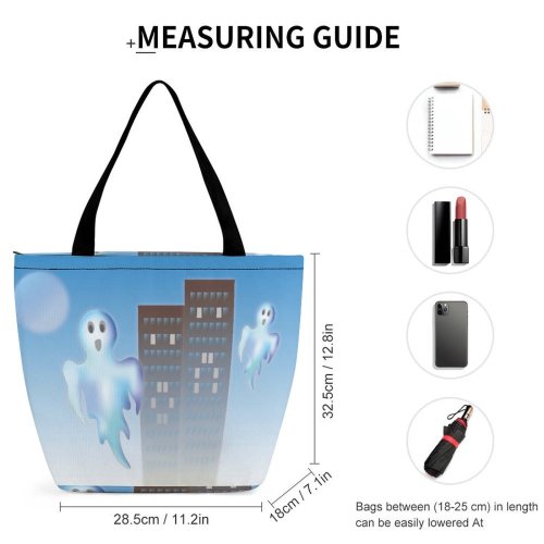 Yanfind Shopping Bag for Ladies Graphics Saeson Ghost City Halloween Scary Cartoon Spooky Happy Sky Animation Reusable Multipurpose Heavy Duty Grocery Bag for Outdoors.