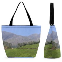 Yanfind Shopping Bag for Ladies Tea Gardens Hill Station Highland Mountainous Landforms Grassland Natural Landscape Valley Reusable Multipurpose Heavy Duty Grocery Bag for Outdoors.