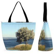 Yanfind Shopping Bag for Ladies Isolated Isolate Tree Branch Branches Leaf Leafs Ocean Sea Coast Sky Reusable Multipurpose Heavy Duty Grocery Bag for Outdoors.