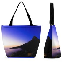 Yanfind Shopping Bag for Ladies Fog Hill Cape Town Africa Table Lights Night Lions Houses Top Reusable Multipurpose Heavy Duty Grocery Bag for Outdoors.