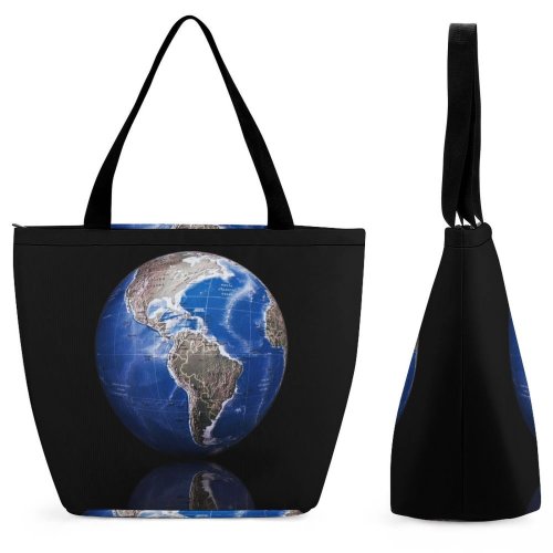 Yanfind Shopping Bag for Ladies Globe Communication Design Isolated Planet Atmosphere Astronomical Space Interior Reusable Multipurpose Heavy Duty Grocery Bag for Outdoors.