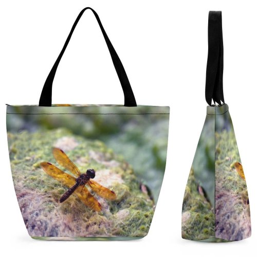 Yanfind Shopping Bag for Ladies Insect Resting Pond Plant Mass Dragonflies Damseflies Invertebrate Pest Organism Macro Reusable Multipurpose Heavy Duty Grocery Bag for Outdoors.