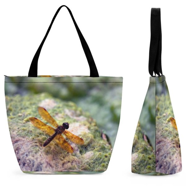 Yanfind Shopping Bag for Ladies Insect Resting Pond Plant Mass Dragonflies Damseflies Invertebrate Pest Organism Macro Reusable Multipurpose Heavy Duty Grocery Bag for Outdoors.