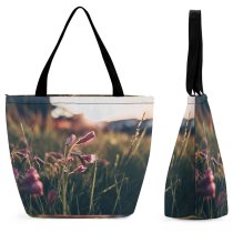 Yanfind Shopping Bag for Ladies Grass Field Plant Grassland Outdoors Vegetation Countryside Farm Meadow Rural Birds Jar Reusable Multipurpose Heavy Duty Grocery Bag for Outdoors.