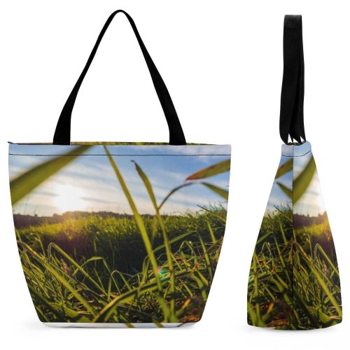 Yanfind Shopping Bag for Ladies Grass Field Grassland Outdoors Plant Sky Countryside Meadow Light Vegetation Cloud Reusable Multipurpose Heavy Duty Grocery Bag for Outdoors.