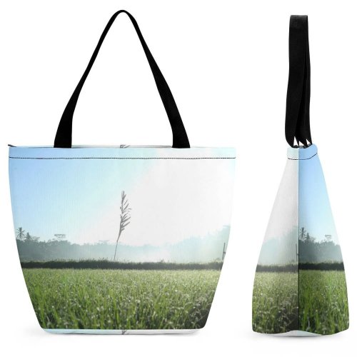 Yanfind Shopping Bag for Ladies Grass Plant Field Grassland Outdoors Countryside Land Vegetation Sky Farm Meadow Reusable Multipurpose Heavy Duty Grocery Bag for Outdoors.