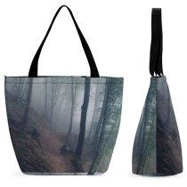 Yanfind Shopping Bag for Ladies Grey Outdoors Fog Mist Land Public Domain Reusable Multipurpose Heavy Duty Grocery Bag for Outdoors.