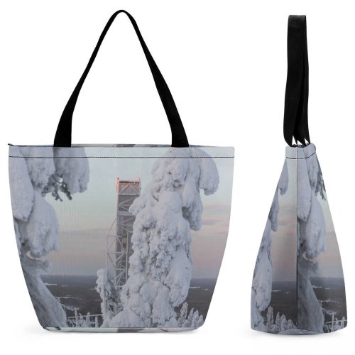 Yanfind Shopping Bag for Ladies Grey Outdoors Snow Winter Snowman Ruka Финляндия Plant Tree Land Reusable Multipurpose Heavy Duty Grocery Bag for Outdoors.