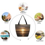 Yanfind Shopping Bag for Ladies Sunset Beach Gold Golden Sand Sky Horizon Sunrise Afterglow Reusable Multipurpose Heavy Duty Grocery Bag for Outdoors.