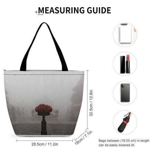 Yanfind Shopping Bag for Ladies Fog Mist Outdoors Grey Ba Hills Da Nang Plant Flower Misty Reusable Multipurpose Heavy Duty Grocery Bag for Outdoors.