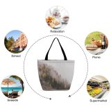 Yanfind Shopping Bag for Ladies Fog Outdoors Tree Mist Plant Abies Fir Autumn Foggy Grey Misty Reusable Multipurpose Heavy Duty Grocery Bag for Outdoors.
