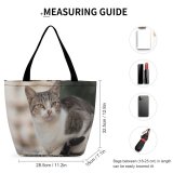 Yanfind Shopping Bag for Ladies Young Pet Kitten Portrait Tabby Curiosity Cute Little Staring Sit Cat Reusable Multipurpose Heavy Duty Grocery Bag for Outdoors.